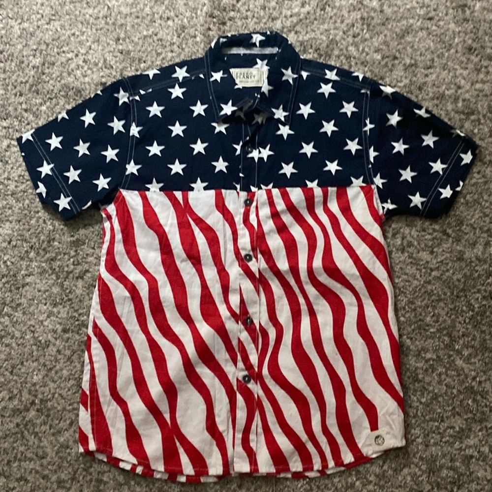Boys button up, size 10/12 red, white & blue
